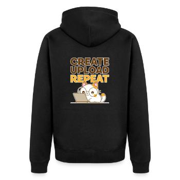 Erstellen, Hochladen, Wiederholen - Unisex Premium Bio Zip Hoodie - Schwarz - Hinten - Nico (187cm)