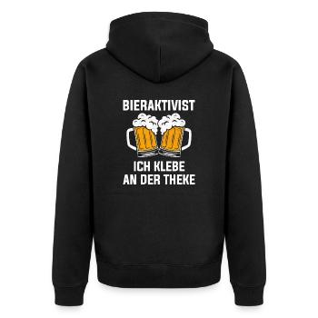 BIERAKTIVIST - ICH KLEBE AN DER THEKE - Unisex Premium Bio Zip Hoodie - Schwarz - Hinten - Nico (187cm)