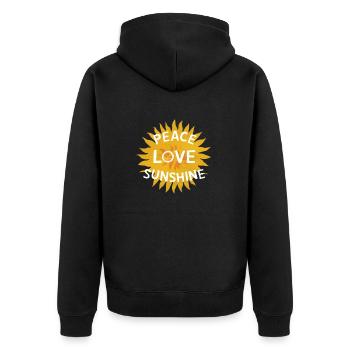 Hippie Peace Love Sunshine Sonnenblume - Unisex Premium Bio Zip Hoodie - Schwarz - Hinten - Nico (187cm)
