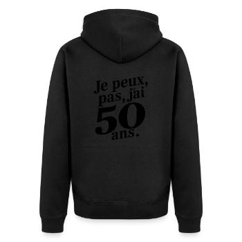 Ich kann nicht, ich bin 50 Jahre alt - Unisex Premium Bio Zip Hoodie - Schwarz - Hinten - Nico (187cm)