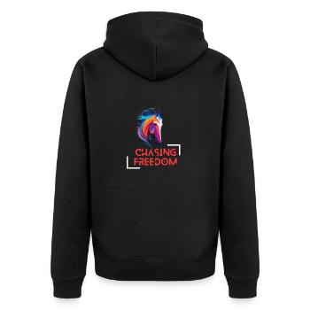 Chasing Freedom Horse Design - Unisex Premium Organic Zip Hoodie - black - Back - Nico (187cm)