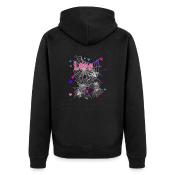 Herzen, Spinne, Graffiti,Spinnennetz,love,Herz - Unisex Premium Bio Zip Hoodie - Schwarz - Hinten - Nico (187cm)
