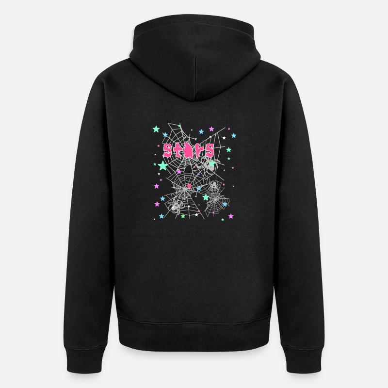 Stjerner, Edderkop, Graffiti, Edderkoppespind, Stjerne - Premium økologisk unisex-hættejakke - sort