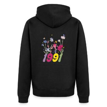 Year of birth 1991 wildflowers - Unisex Premium Organic Zip Hoodie - black - Back - Nico (187cm)