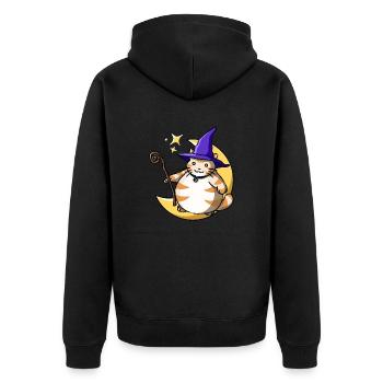 Orange Katze Cat Hexe Witch Halloween Kawaii Mond - Unisex Premium Bio Zip Hoodie - Schwarz - Hinten - Nico (187cm)