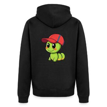 Happy caterpil in Baseball Cap - Cute Illustration - Unisex Premium Organic Zip Hoodie - black - Back - Nico (187cm)