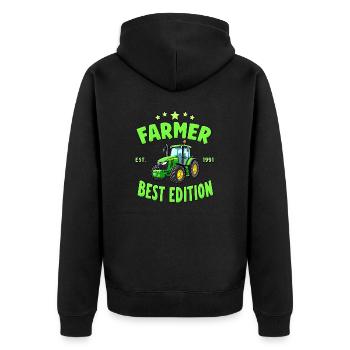 Bauern Lachen - Lustige Farmer - Unisex Premium Bio Zip Hoodie - Schwarz - Hinten - Nico (187cm)