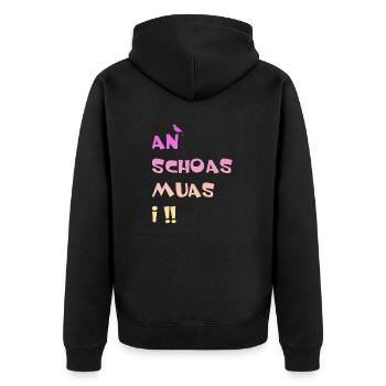 An Scheiss muas i. An Schoas muas i - Unisex Premium Bio Zip Hoodie - Schwarz - Hinten - Nico (187cm)