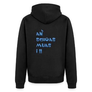 An Schoas muas i, Bayern, Spruch, Rebell - Unisex Premium Bio Zip Hoodie - Schwarz - Hinten - Nico (187cm)