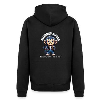 Schimpansen-Fotograf - Unisex Premium Bio Zip Hoodie - Schwarz - Hinten - Nico (187cm)