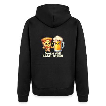 Pizza und Bier - Unisex Premium Bio Zip Hoodie - Schwarz - Hinten - Nico (187cm)