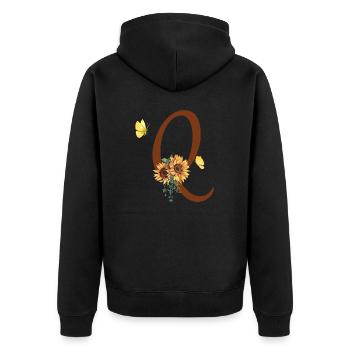 Letter q sunflower butterfly - Unisex Premium Organic Zip Hoodie - black - Back - Nico (187cm)