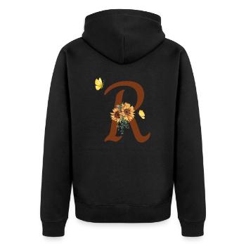 Letter r sunflower butterfly - Unisex Premium Organic Zip Hoodie - black - Back - Nico (187cm)