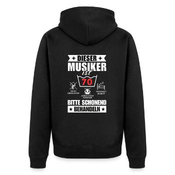 Dieser Musiker ist 70. Schonend behandeln - Unisex Premium Bio Zip Hoodie - Schwarz - Hinten - Nico (187cm)