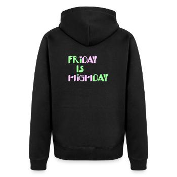 Friday is Highday - Unisex Premium Bio Zip Hoodie - Schwarz - Hinten - Nico (187cm)