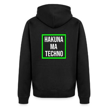 Hakuna ma Techno - Unisex Premium Bio Zip Hoodie - Schwarz - Hinten - Nico (187cm)