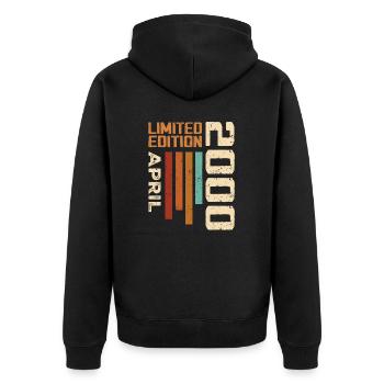 Geboren im April 2000 Retro 2000 Geburtstagsgeschenk - Unisex Premium Bio Zip Hoodie - Schwarz - Hinten - Nico (187cm)