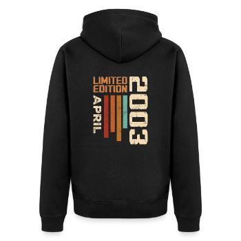 Geboren im April 2003, Geburtstagsgeschenk 2003 Retro - Unisex Premium Bio Zip Hoodie - Schwarz - Hinten - Nico (187cm)