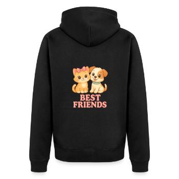 Best Friends – cute cat & dog - Unisex Premium Organic Zip Hoodie - black - Back - Nico (187cm)