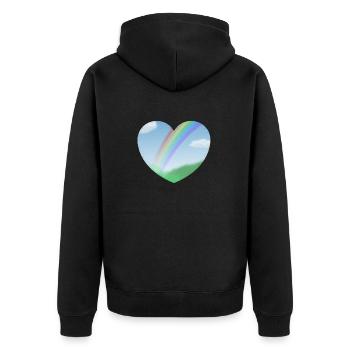 Sommer Landschaft mit Regenbogen in Herzform - Unisex Premium Bio Zip Hoodie - Schwarz - Hinten - Nico (187cm)