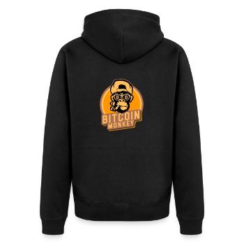 bitcoin monkey - Unisex Premium Bio Zip Hoodie - Schwarz - Hinten - Nico (187cm)