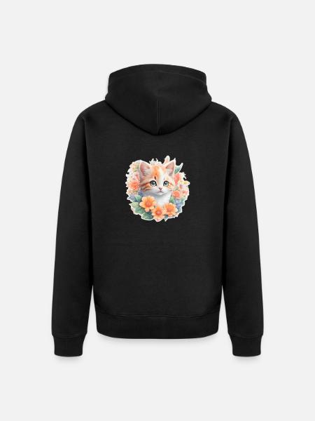 Bébé chat en fleurs - Veste à capuche bio Premium Unisexe - noir