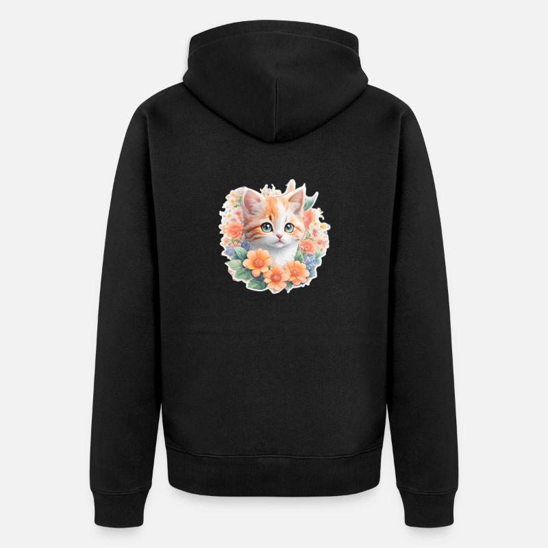 Bébé chat en fleurs - Veste à capuche bio Premium Unisexe - noir