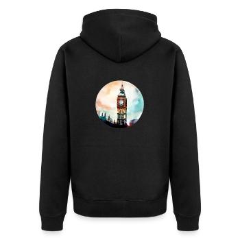 Big Ben London England - Unisex Premium Organic Zip Hoodie - black - Back - Nico (187cm)