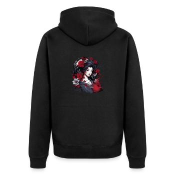 Geisha with beautiful cherry blossoms - Unisex Premium Organic Zip Hoodie - black - Back - Nico (187cm)