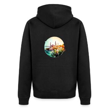 Sonnenuntergangsarchitektur in der Türkei - Unisex Premium Bio Zip Hoodie - Schwarz - Hinten - Nico (187cm)