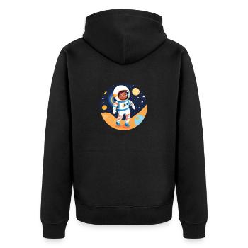 Kosmisches Kinderabenteuer - Unisex Premium Bio Zip Hoodie - Schwarz - Hinten - Nico (187cm)