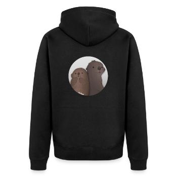Tazz Gespräche | Luna und Tofi - Unisex Premium Bio Zip Hoodie - Schwarz - Hinten - Nico (187cm)