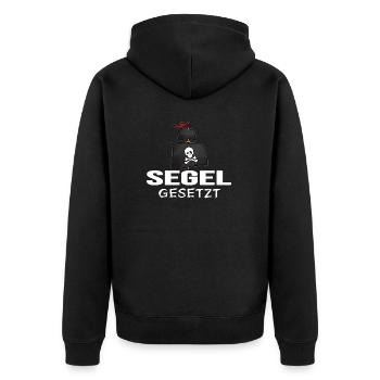 Küsten-Pirat Kapitän moin moin "Segel gesetzt" - Unisex Premium Bio Zip Hoodie - Schwarz - Hinten - Nico (187cm)