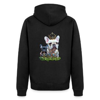 Französische Bulldogge Shirt und Accessoires - Unisex Premium Bio Zip Hoodie - Schwarz - Hinten - Nico (187cm)