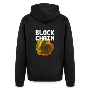 Blockchain - Unisex Premium Bio Zip Hoodie - Schwarz - Hinten - Nico (187cm)