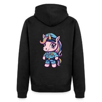 Cute Unicorn Police Officer - Unisex Premium Bio Zip Hoodie - Schwarz - Hinten - Nico (187cm)