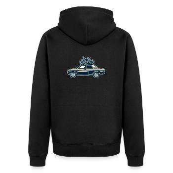 Auto mit Fahrrad Reise - Unisex Premium Bio Zip Hoodie - Schwarz - Hinten - Nico (187cm)