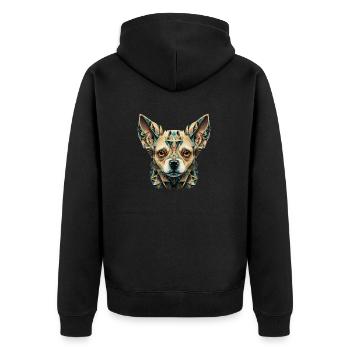 Farbenfrohes Chihuahua Kopf Artwork - Unisex Premium Bio Zip Hoodie - Schwarz - Hinten - Nico (187cm)