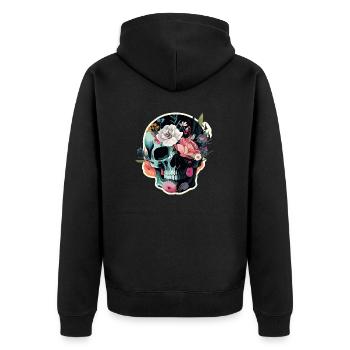 Human Skull & Flowers 36 - Unisex Premium Organic Zip Hoodie - black - Back - Nico (187cm)