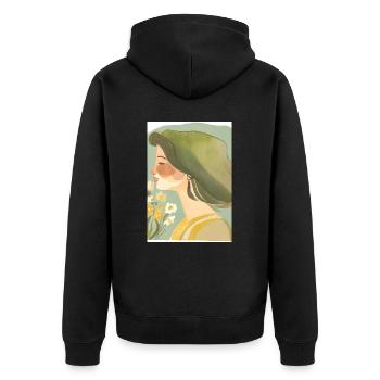 Art minimaliste | Femme au portrait vert - Veste à capuche bio Premium Unisexe - noir - Dos - Nico (187cm)