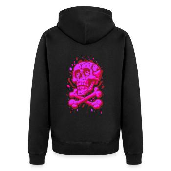 Graffiti Piraten Schädel Pink - Unisex Premium Bio Zip Hoodie - Schwarz - Hinten - Nico (187cm)