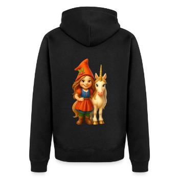 Super süße Zwergin mit Einhorn - Unisex Premium Bio Zip Hoodie - Schwarz - Hinten - Nico (187cm)