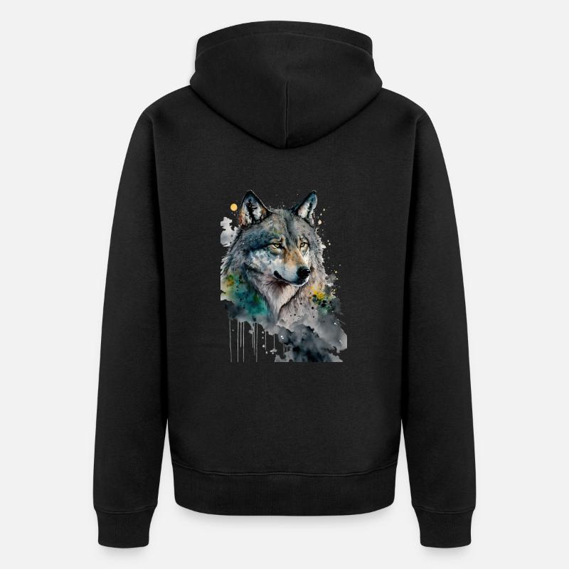 Wolf Aquarelles Art Peinture Aquarelle - Veste à capuche bio Premium Unisexe - noir