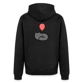 Katze mit Ballon - Unisex Premium Bio Zip Hoodie - Schwarz - Hinten - Nico (187cm)