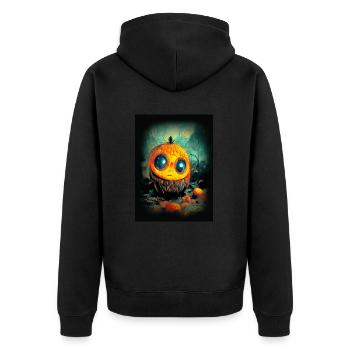 Halloweenkürbis mit großen Kulleraugen - Unisex Premium Bio Zip Hoodie - Schwarz - Hinten - Nico (187cm)