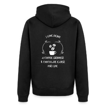 Kaffee Espresso Käffchen & Schokolade - Unisex Premium Bio Zip Hoodie - Schwarz - Hinten - Nico (187cm)