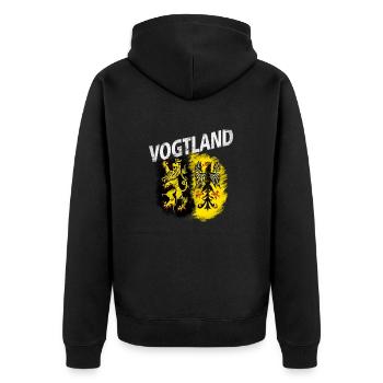 Vogtland - Unisex Premium Bio Zip Hoodie - Schwarz - Hinten - Nico (187cm)