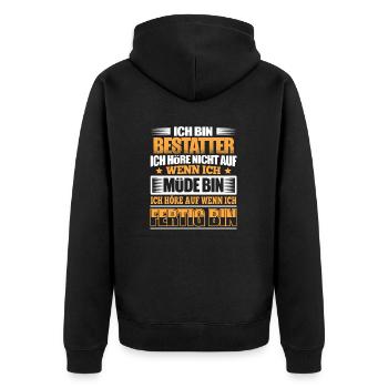 BESTATTER - Der Fertigsteller - Unisex Premium Bio Zip Hoodie - Schwarz - Hinten - Nico (187cm)