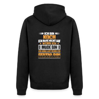 KOCH - Der Fertigsteller - Unisex Premium Bio Zip Hoodie - Schwarz - Hinten - Nico (187cm)