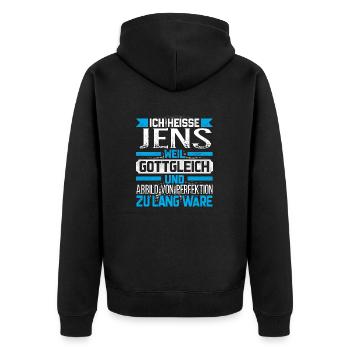 JENS - Gottgleich - Unisex Premium Bio Zip Hoodie - Schwarz - Hinten - Nico (187cm)